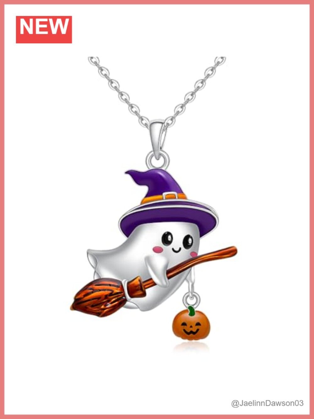 925 Sterling Silver Halloween Ghost Pumpkin Pendant Necklace